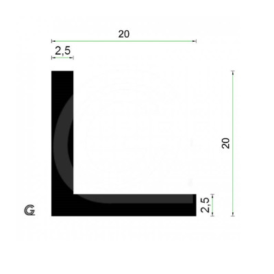 EPDM Rubber L-profile | 20 x 20 x 2,5 mm | roll 42 meter